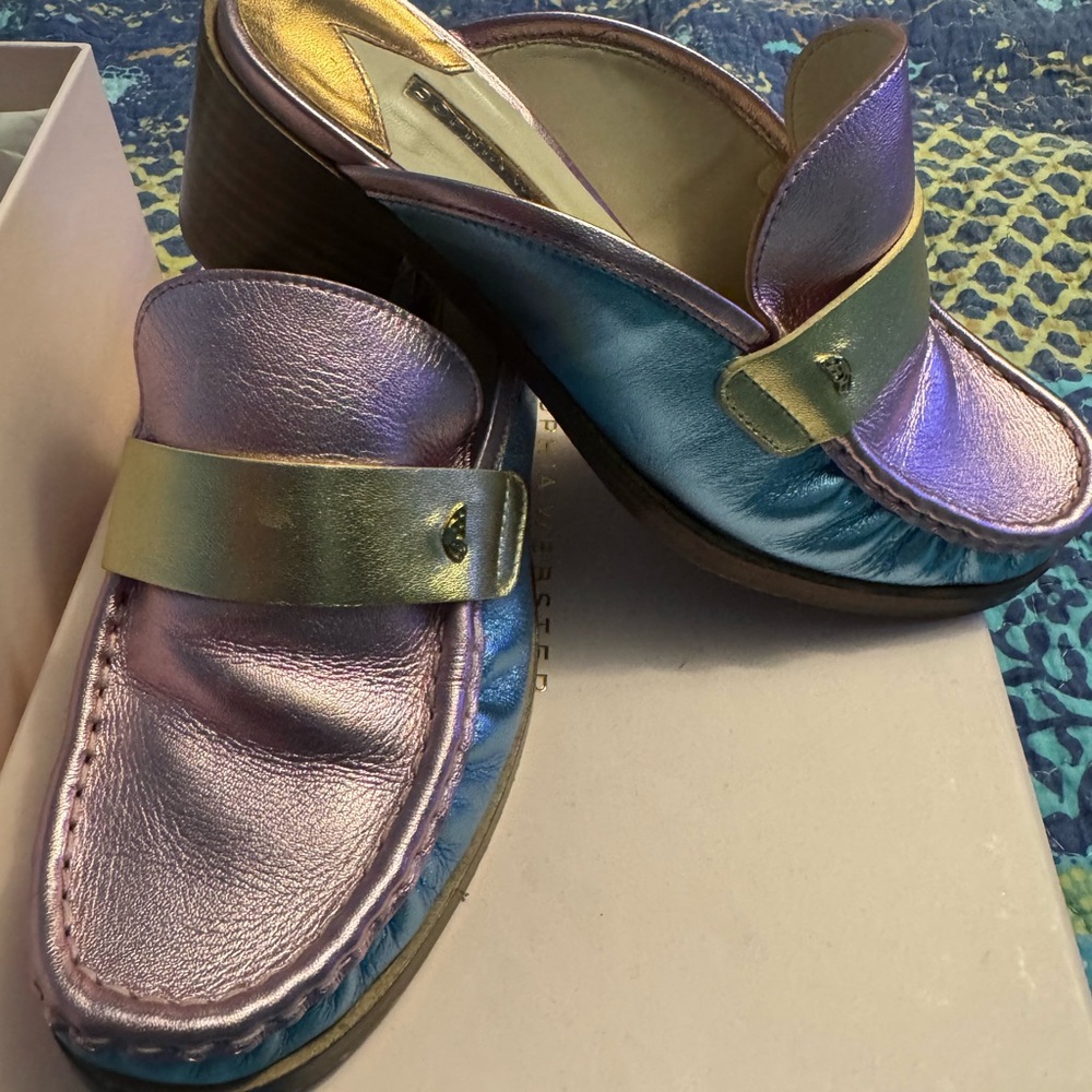 Sophia Webster Girlie Alexis Pink, Blue & Gold Metallic Mules